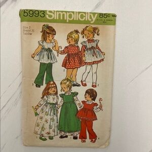 Vintage 1970s Simplicity #5993 Toddler Dress & Matching Outfit Sewing Patterns